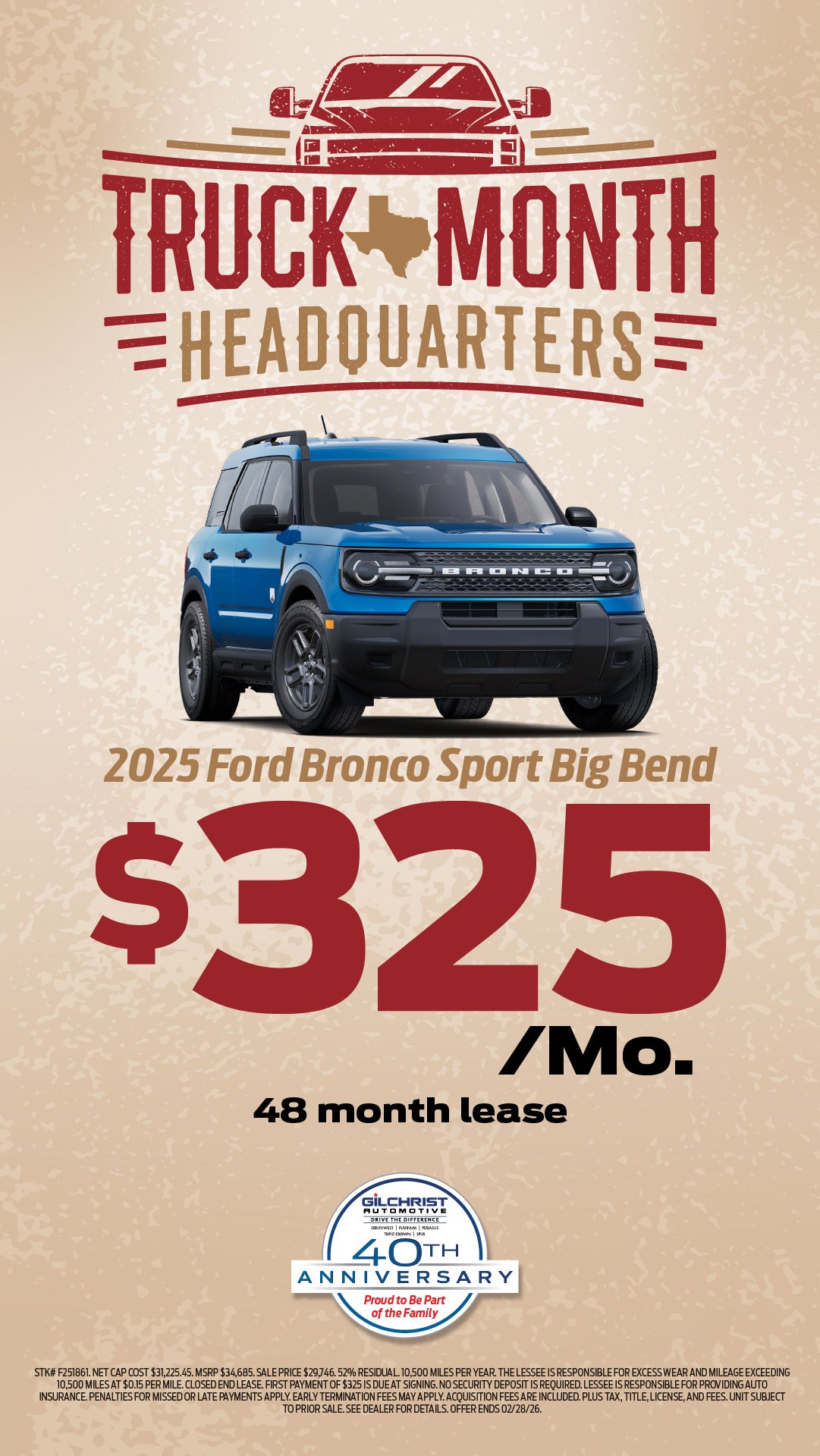 Shop $325/mo Lease Special on 2025 Bronco Sport!