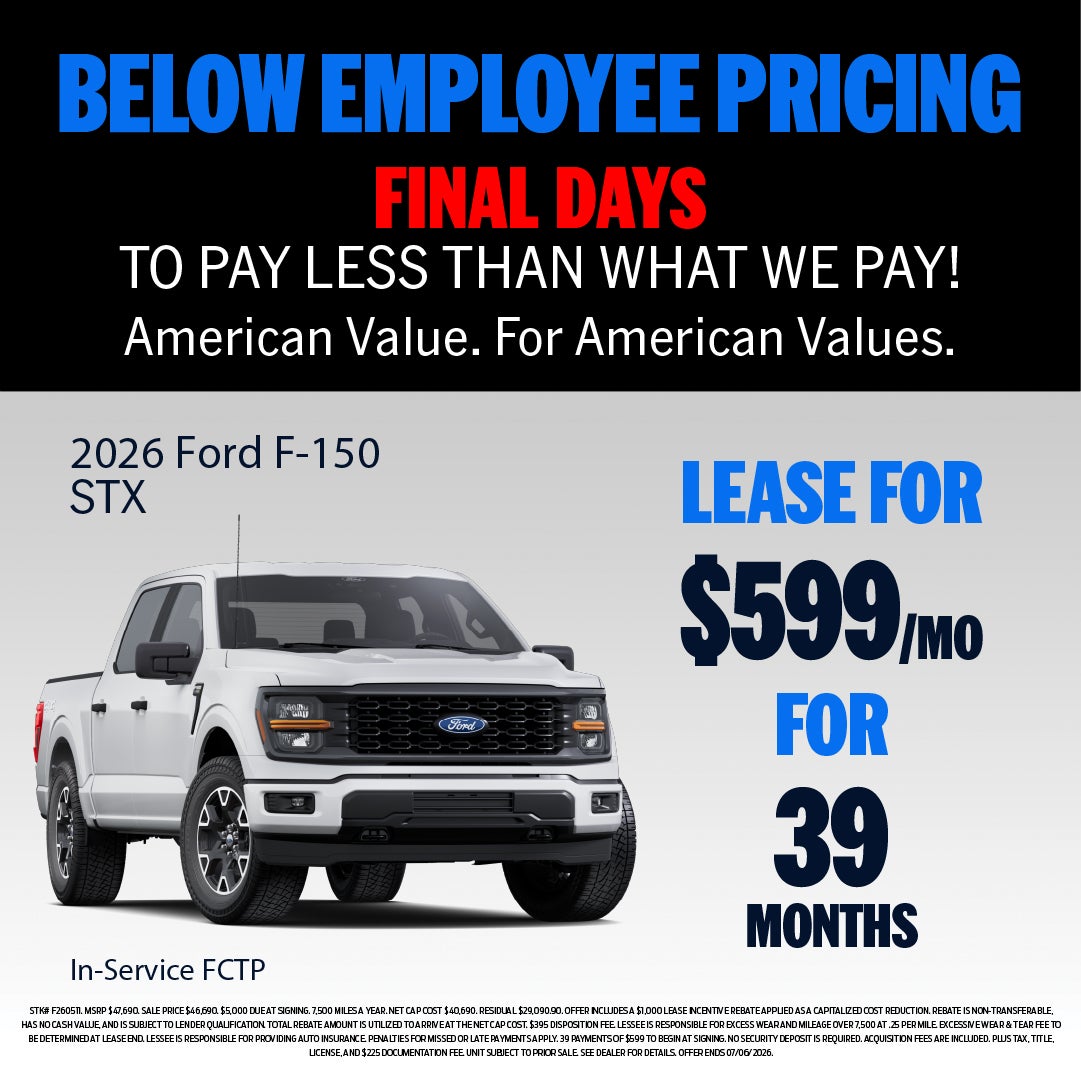 LEASE A 2026 F-150 STX FOR $599/MO!