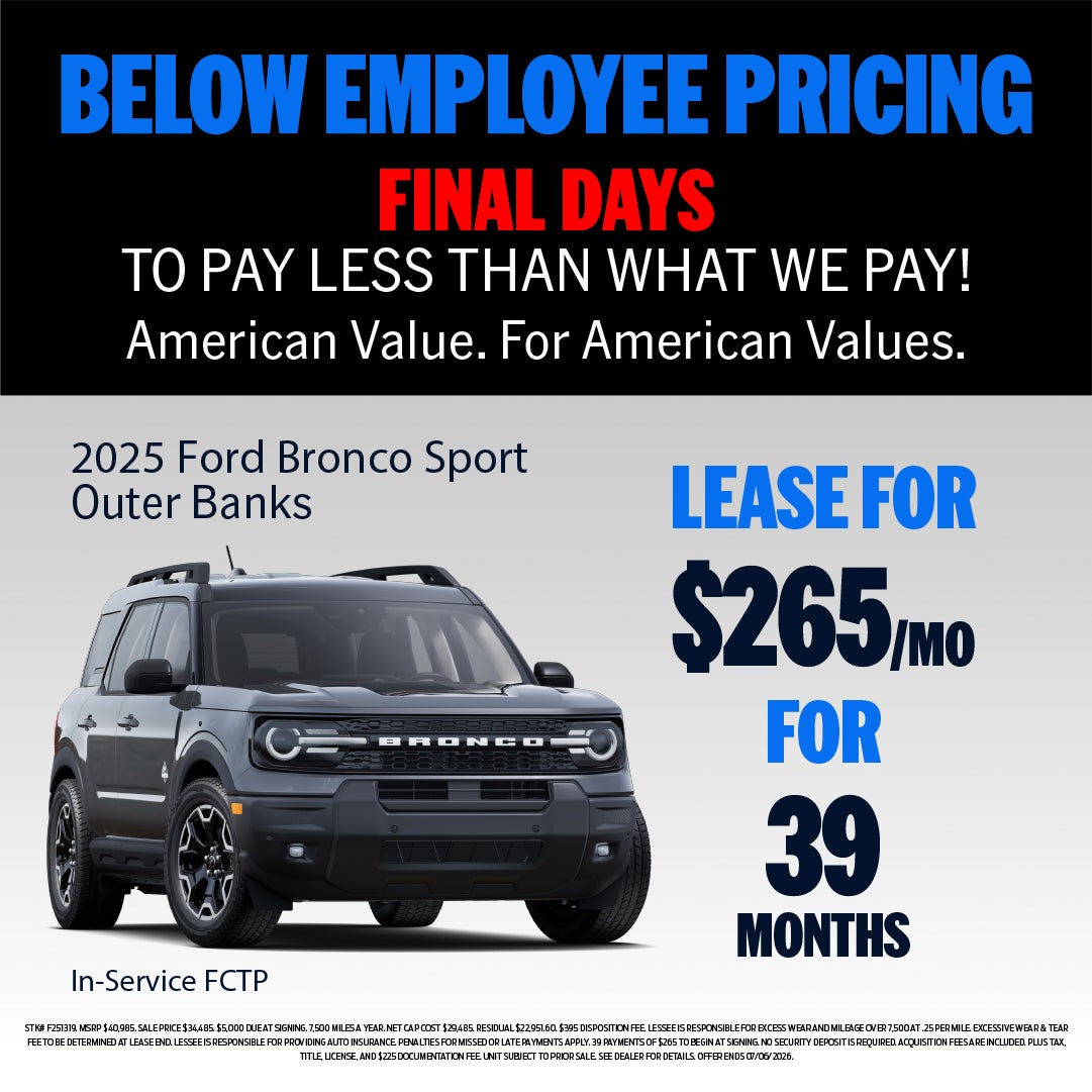 LEASE A 2025 BRONCO SPORT OUTER BANKS FOR $265/MO!