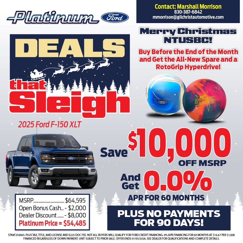 Christmas bowling deals for NTUSBC Platinum Ford in Terrell TX